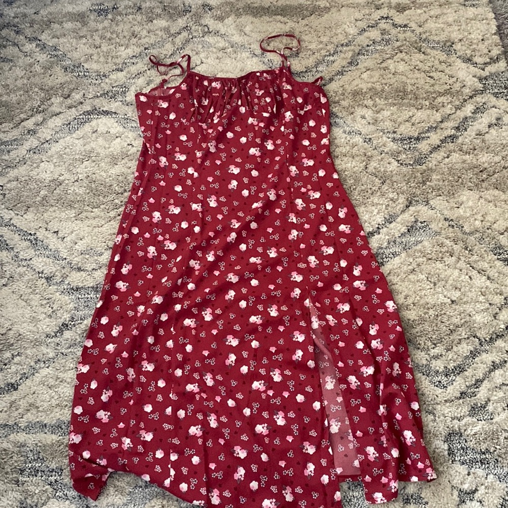 Amazon floral spaghetti strap dress with a slit